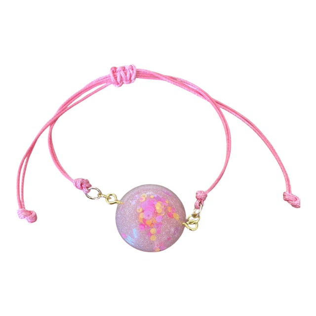 Bracelet en résine artisanal rose pailleté
